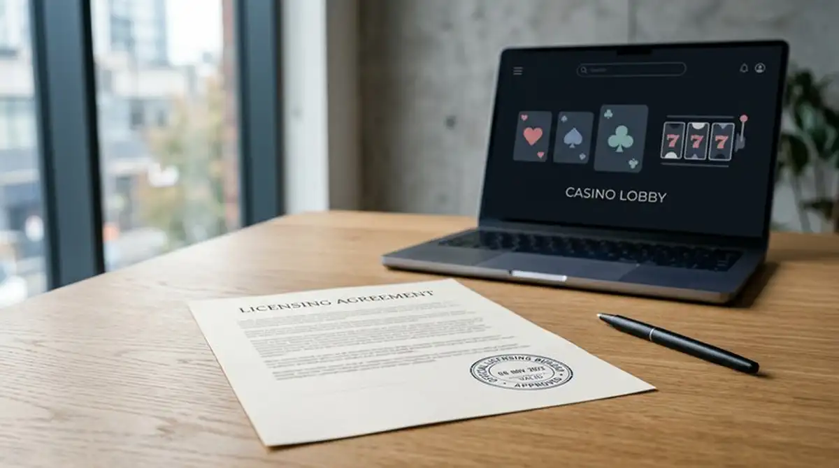 Casino uden ROFUS 2026 – licensdokument og laptop med casinolobby
